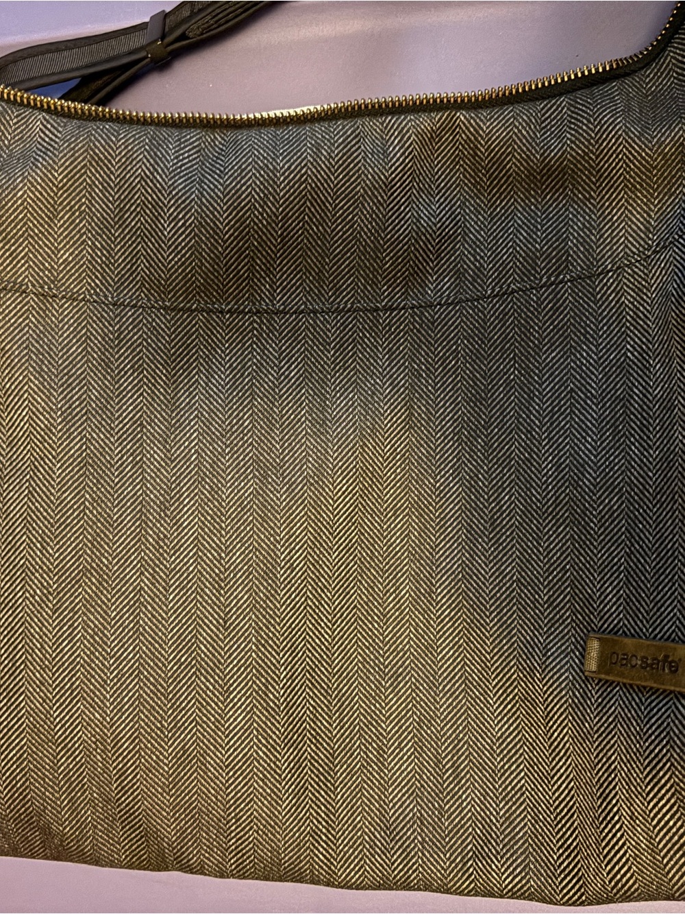 Pacsafe Herringbone Crossbody in Gray and Cream